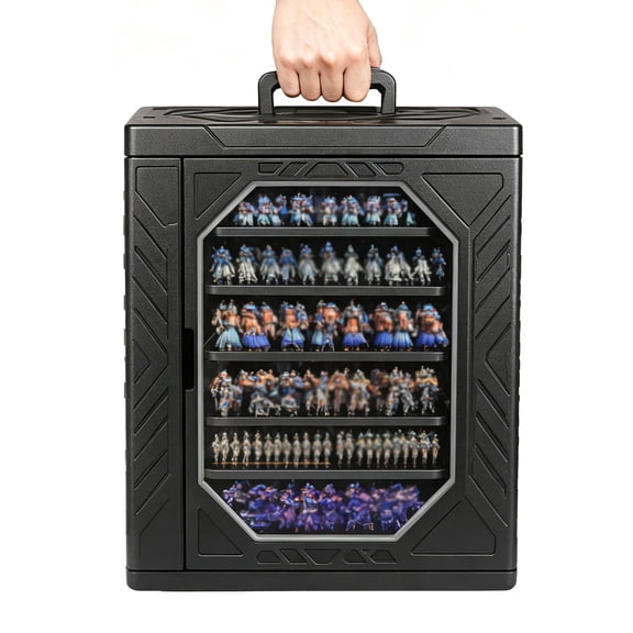 Miniature Model Display Storage Case | 6 Removable Metal Trays, Portable Wargame Figure Organizer Cabinet, Dustproof Acrylic Display Door, Anti-Fall Tray Design, Perfect for Miniatures