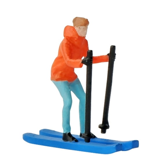 1/64 Scale Miniature Model Skiing Figures, Mini People Model Ornament for DIY Scene Diorama Layout , Orange