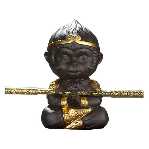 Miniature Monkey King Figurine, Small Monkey King Statue Tea Pet Sculpture Animal Sculpture for Bookcase Office Decoration Tea Lovers Gift Style B