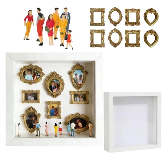 Miniature Museums Silhouetted Box with Gold Photo Frame and Small Figurines for Anniversary Wedding Birthday Home Decors