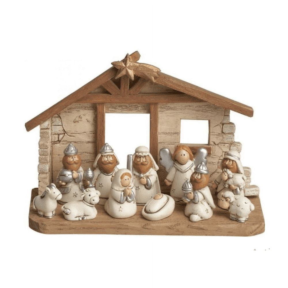 Miniature Light Brown and Beige Resin Nativity Scene Set