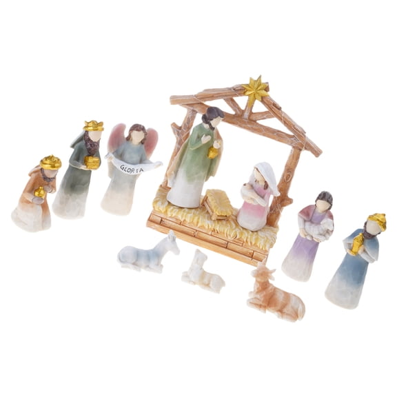 Miniature Nativity Set with Holy Family & Donkey, Resin Christmas Sculpture, Table Decor, Holiday Home Accents