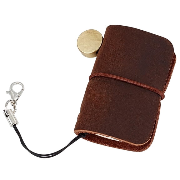 Miniature Notebook 1.9x1.7" Tiny Genuine Leather Journal Bound Blank Paper Handmade Portable 64 Pages Refill Notepad for Man Women Keychain Gifts Travel Writing Drawing Coffee Brown