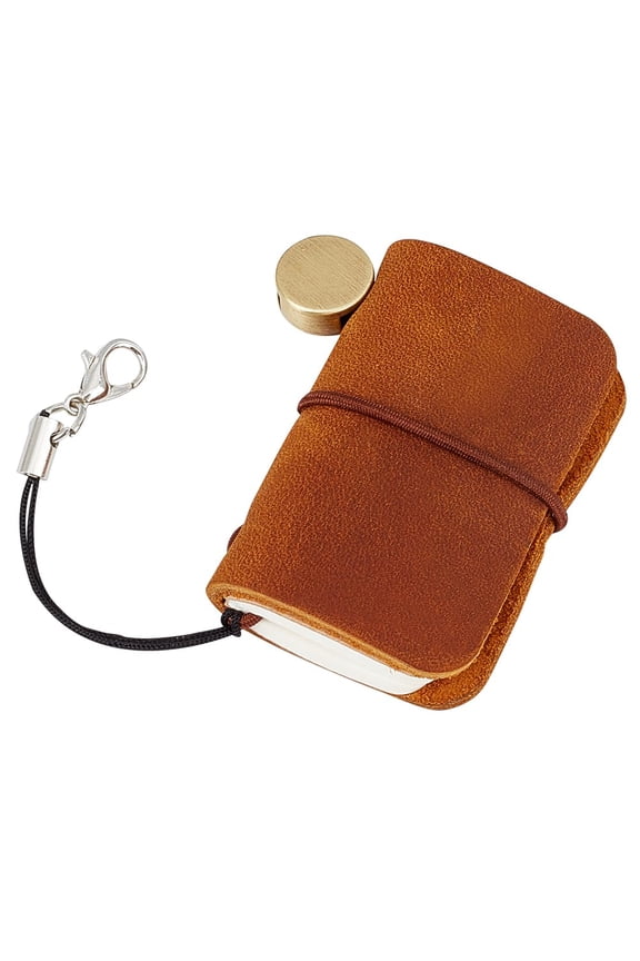 Miniature Notebook 1.9x1.7" Tiny Genuine Leather Journal Bound Blank Paper Handmade Portable Vintage Daily 64 Pages Travel Refill Notepad for Man Women Keychain Gifts Travel Writing