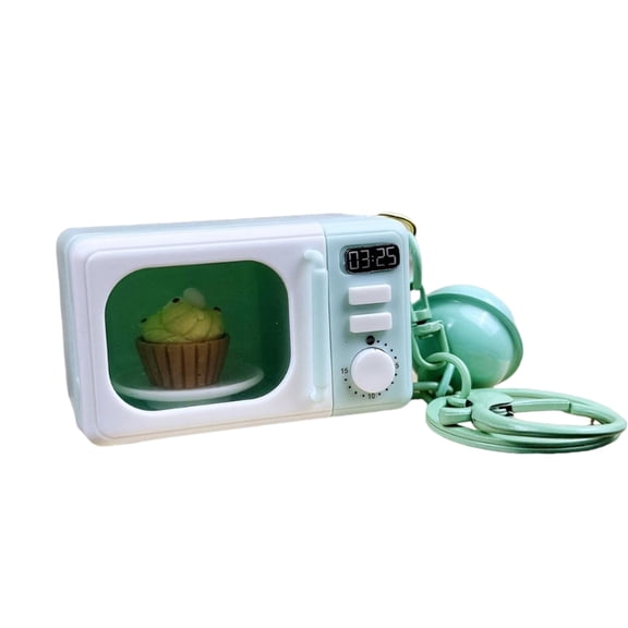 Miniature Oven Phone Charm With Sound Effects & LED Light For Kids Role Play Pretend Kitchen Toy ABS Keychain Accessory