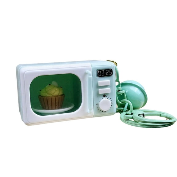 Miniature Oven Phone Charm With Sound Effects & LED Light For Kids Role Play Pretend Kitchen Toy ABS Keychain Accessory