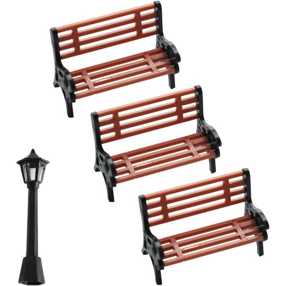 Miniature Park Benches 3 Pcs 1:25 Scale Street Lamp Diorama Landscape Train Station Platform Decor ABS Plastic