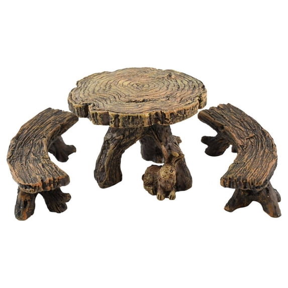 Miniature Picnic Table Bench 3pc Set Outdoor Fairy Garden Dollhouse Patio Furniture