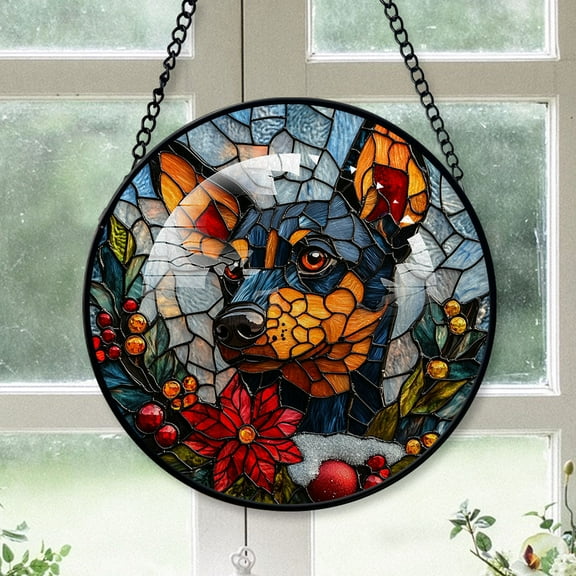 Miniature Pinscher Christmas Tree Decor 2025, Miniature Pinscher Dog Gifts, Christmas Tree Stained Glass SunCatcher for Windows Dog Christmas Tree, Haging Decor