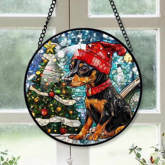 Miniature Pinscher Christmas Tree Dog Ornament 2025 - Miniature Pinscher Dog Christmas Stained Glass SunCatcher for Window, Dog Christmas Decoration, Christmas Keepsake