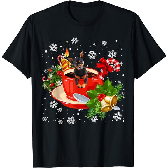 Miniature Pinscher Coffee Krismast Snow Lights S Krismast T-Shirt