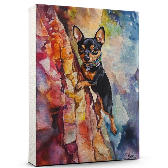 Miniature Pinscher Dog Canvas Climbing Canvas Print of Funny Miniature Pinscher Dog Wall Art, Climbing Sports Wall Decor, Home Decor, Dog Lover