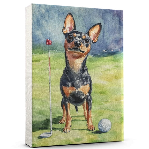 Miniature Pinscher Dog Canvas Golf Canvas Print of Funny Miniature Pinscher Dog Wall Art, Golf Sports Wall Decor, Home Decor, Dog Lover