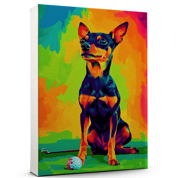 Miniature Pinscher Dog Golf Art Canvas Miniature Pinscher Dog Playing Golf Wall Art, Dog Lover Canvas, Sports Theme Decor for Living Room