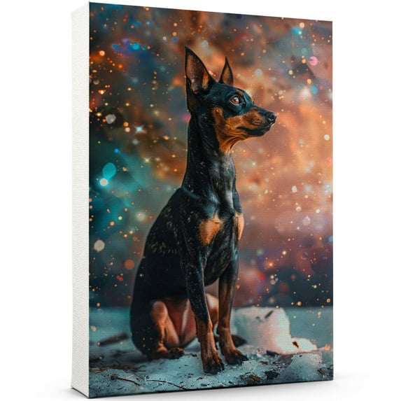 Miniature Pinscher Dog Lying in The Snow Canvas Print Wall Art Famous Painting for Kids Nursery Bedroom Living Room Office Home