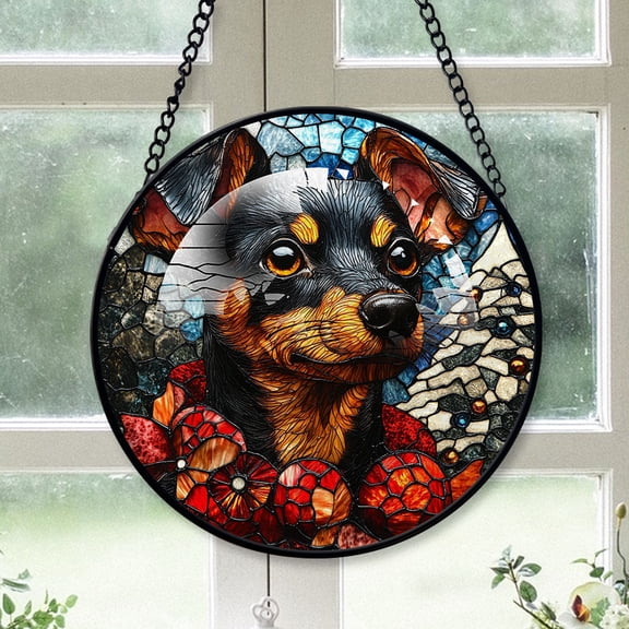 Miniature Pinscher Dog Ornament Christmas 2025 - Miniature Pinscher Dog Christmas Stained Glass SunCatcher for Window, Dog Xmas Holiday Home Decor