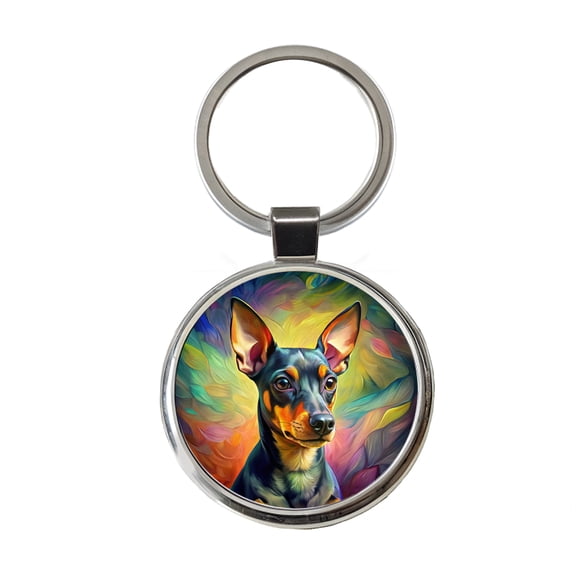 Miniature Pinscher Dog Pop Art Metal Round Keychain