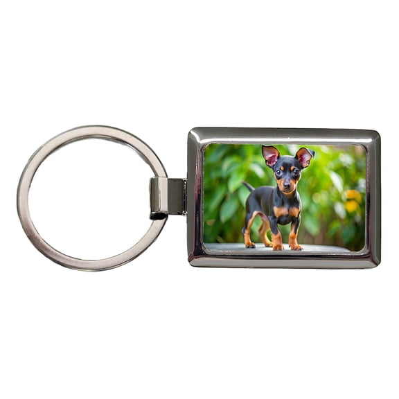 Miniature Pinscher Dog Puppy Photo Metal Rectangle Keychain
