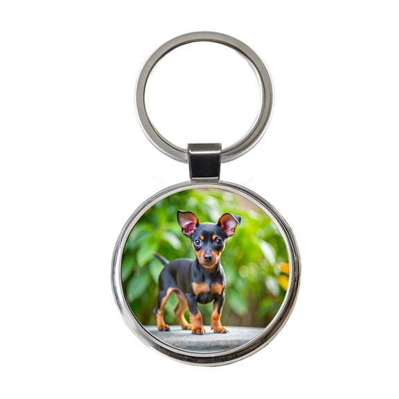 Miniature Pinscher Dog Puppy Photo Metal Round Keychain