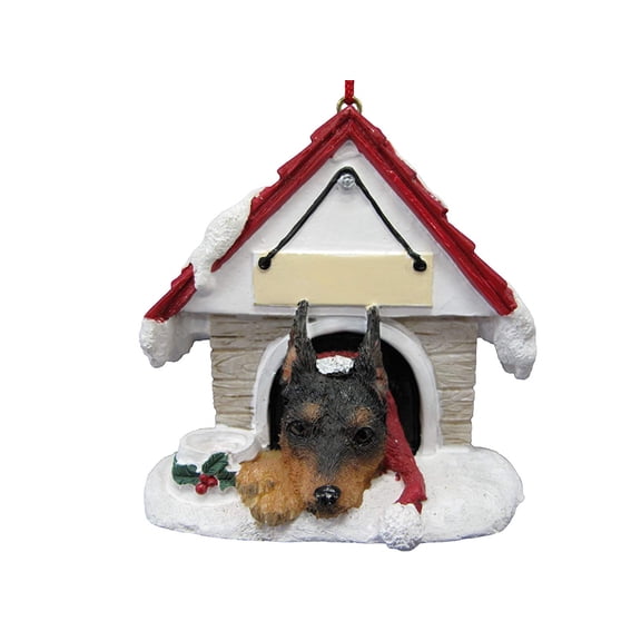 Miniature Pinscher Doghouse Ornament Hand Painted and Easily Personalized