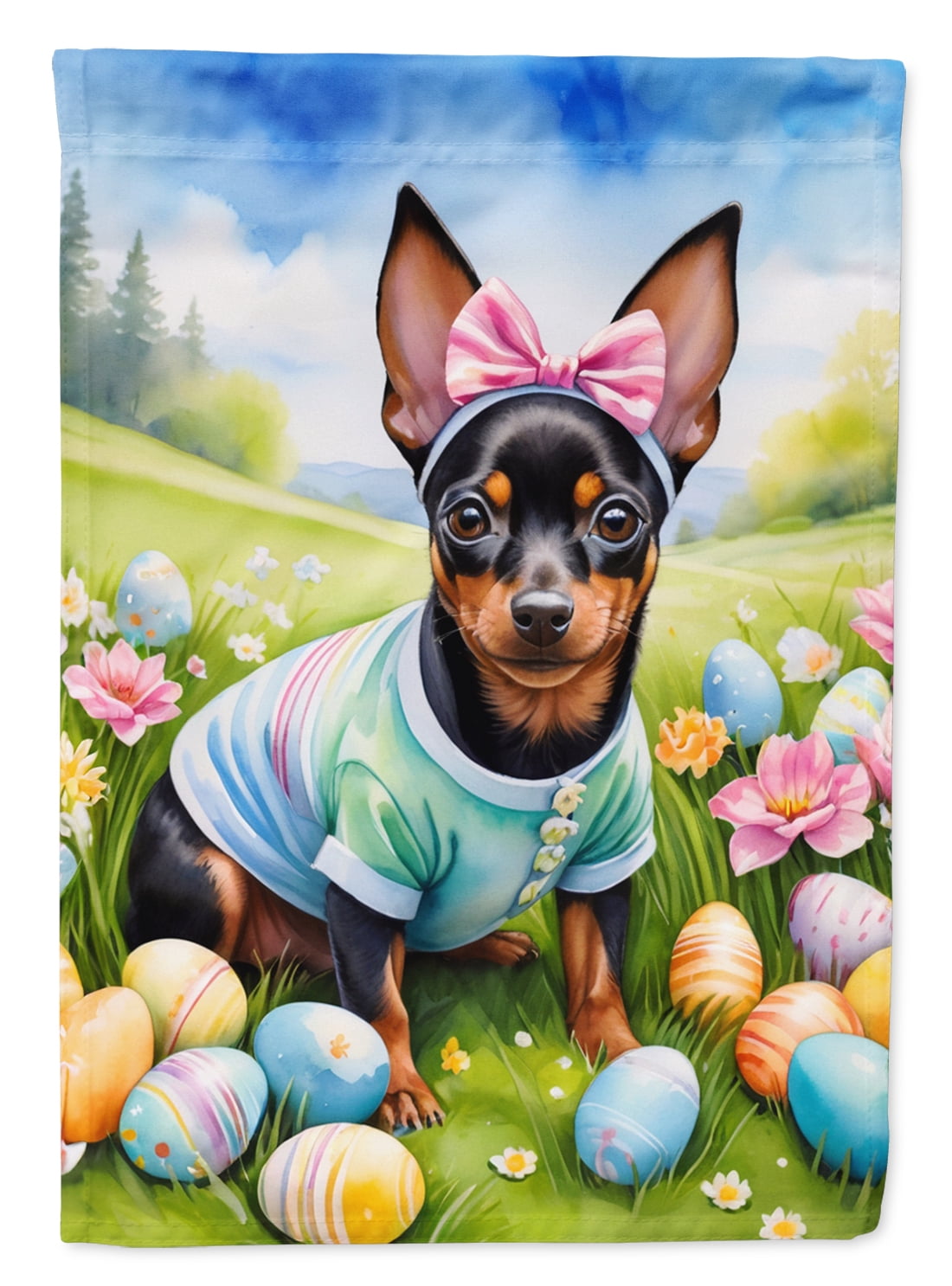 Miniature Pinscher Easter Egg Hunt Garden Flag 11.25 in x 15.5 in