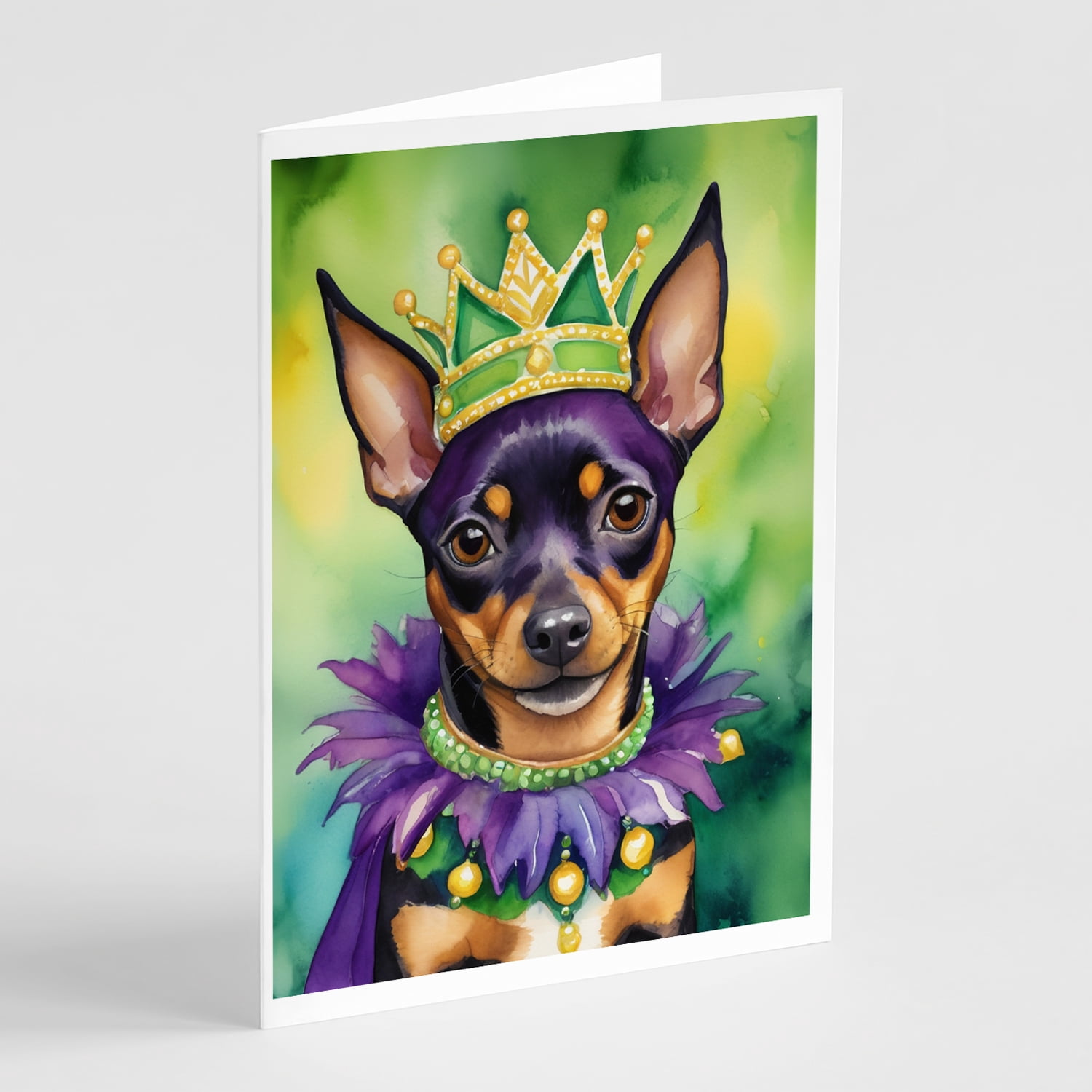 Miniature Pinscher King of Mardi Gras Greeting Cards Pack of 8 7 in x 5 in
