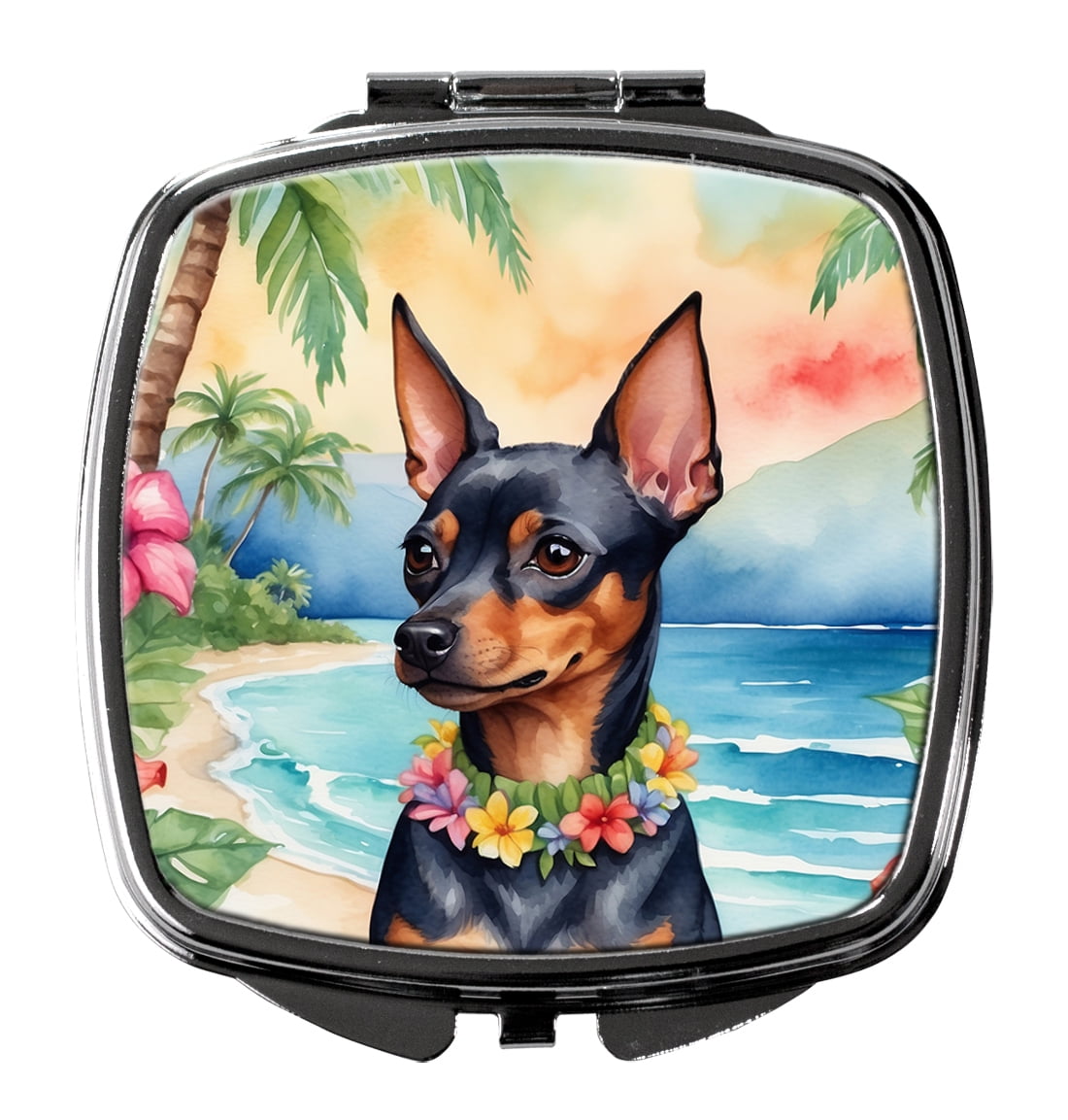 Miniature Pinscher Luau Compact Mirror 2.75 in x 3 in