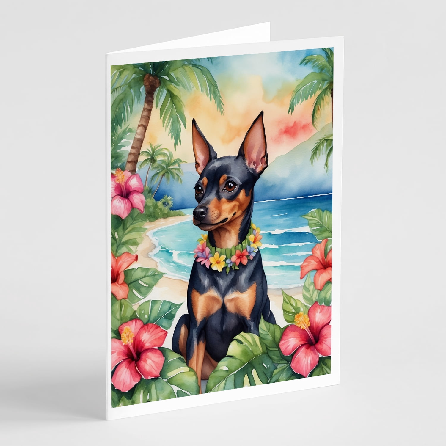 Miniature Pinscher Luau Greeting Cards Pack of 8 7 in x 5 in