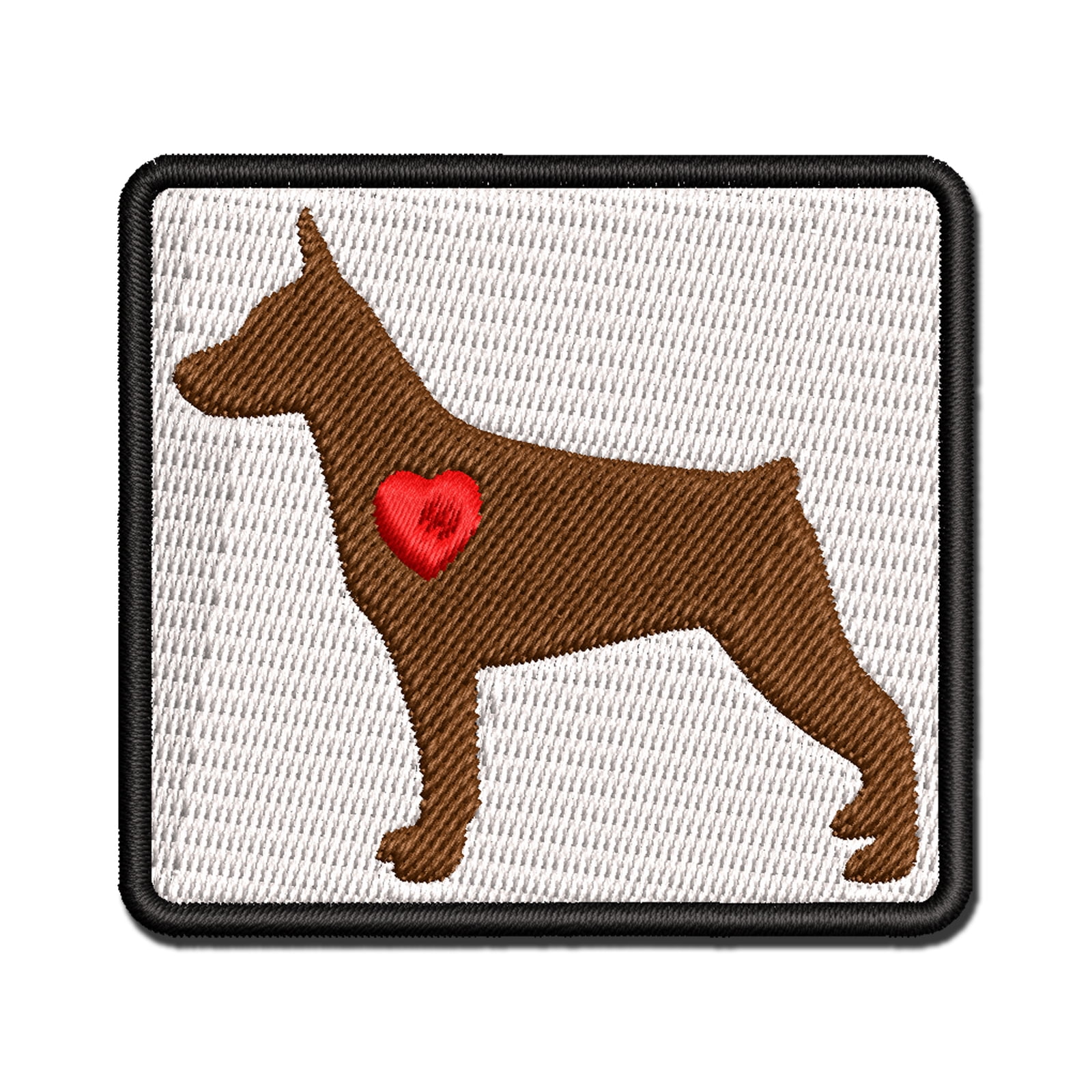 Miniature Pinscher Min Pin Dog with Heart Applique Multi-Color Embroidered Iron-On Patch - 3.5 Inch Large