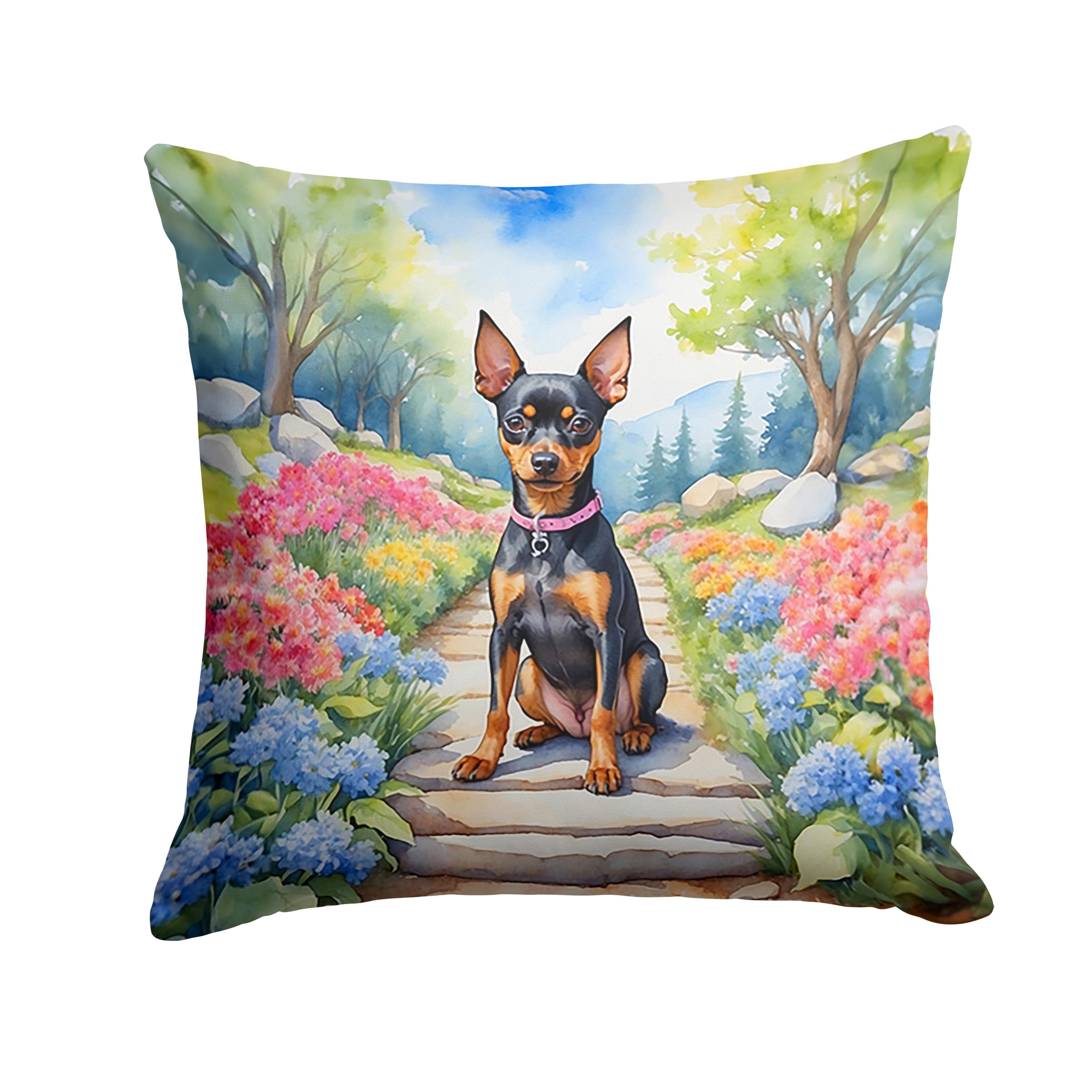 Miniature Pinscher Spring Path Throw Pillow 14 in x 14 in