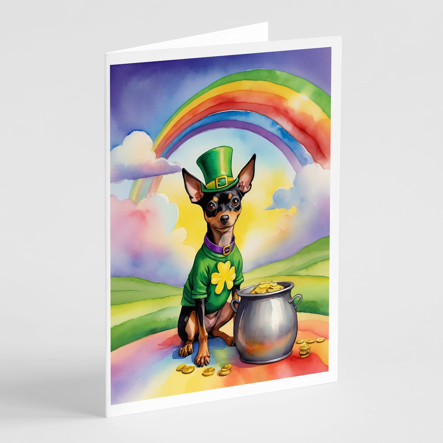 Miniature Pinscher St Patrick's Day Greeting Cards Pack of 8 7 in x 5 in