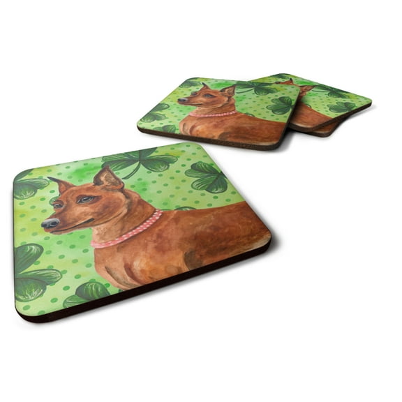 Miniature Pinscher St Patricks Foam Coaster Set of 4 Green