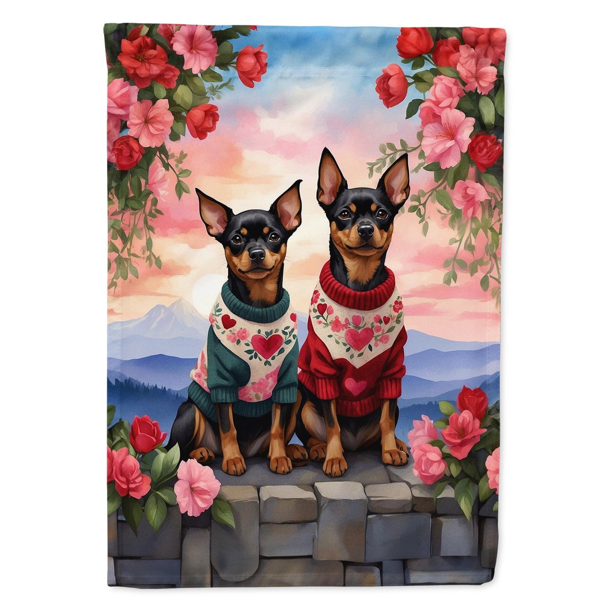 Miniature Pinscher Two Hearts Garden Flag 11.25 in x 15.5 in