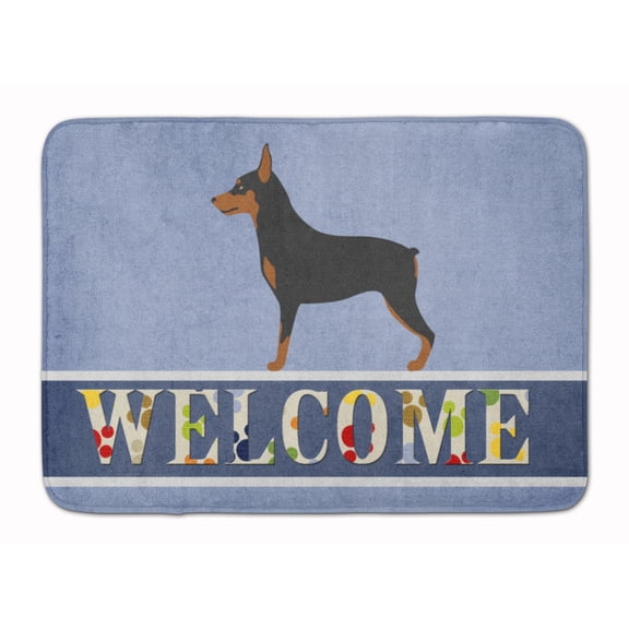 Miniature Pinscher Welcome Machine Washable Memory Foam Mat Blue