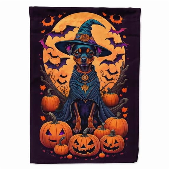 Miniature Pinscher Witchy Halloween House Flag 28 in x 40 in