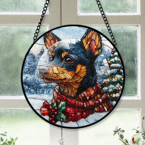 Miniature Pinscher Xmas Dog Ornament Christmas 2025 - Miniature Pinscher Dog Christmas Stained Glass SunCatcher for Window, Dog, Christmas Hanging, Xmas Decor,