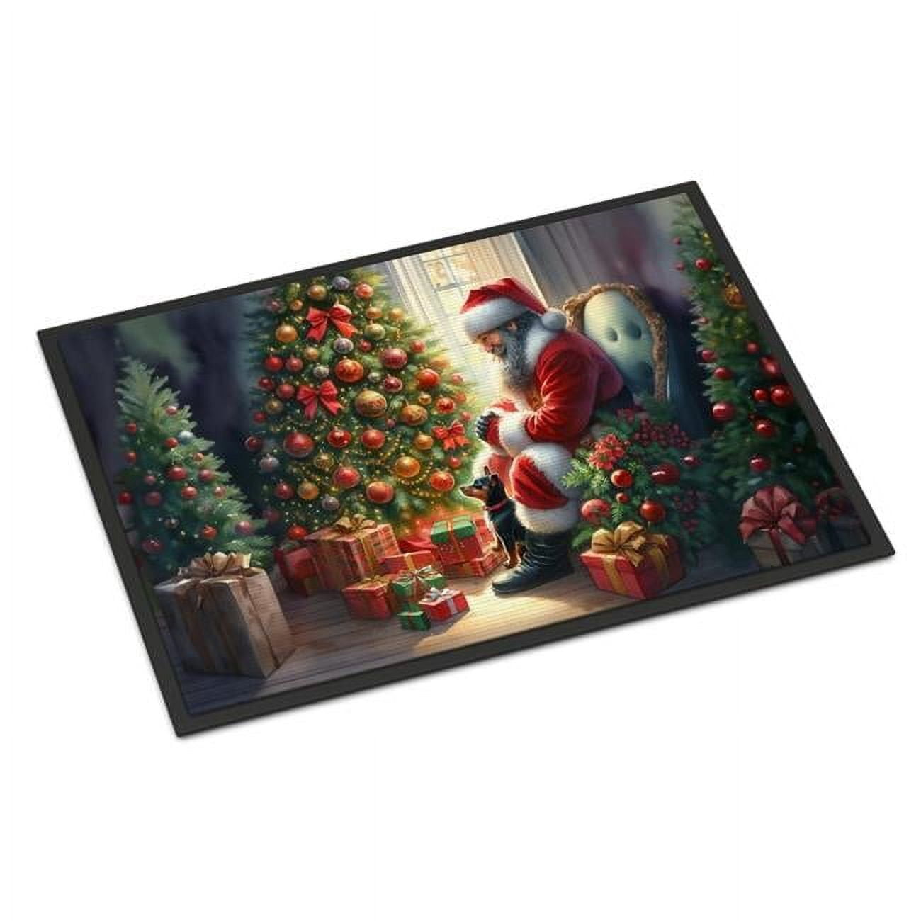 Caroline's Treasures DAC4142JMAT Miniature Pinscher and Santa Claus Doormat Front Door Mat Indoor Outdoor Rugs for Entryway, Non Slip Washable Low Pile, 24H X 36W