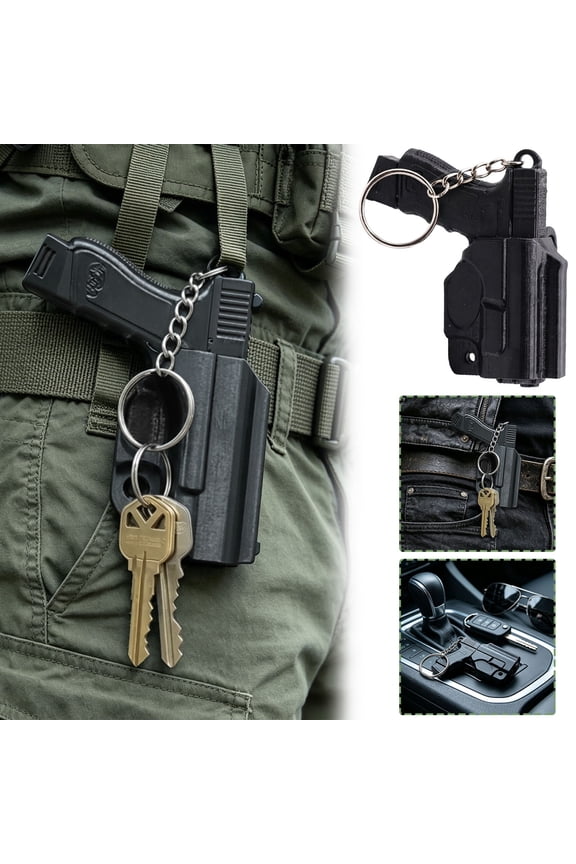 Miniature Pistol Model Keychain Set 3 in, Plastic Handgun Backpack Charm Accent Decor Supply Feature Element Item Accessory for Boys Men Daily Carry Display Item.