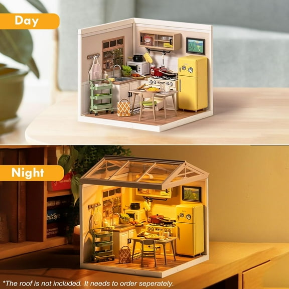 Mini Plastic House with LED Light for Mini Figures - Building Kit for Teens & Adults