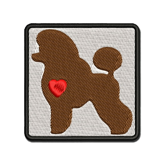 Miniature Poodle Dog with Heart Applique Multi-Color Embroidered Iron-On Patch - 2.0 Inch Mini