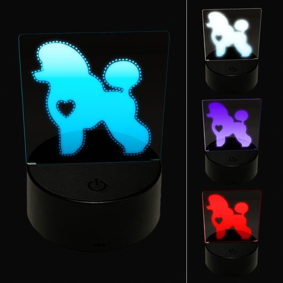 Miniature Poodle Dog with Heart LED Night Light Sign 3D Illusion Desk Nightstand Lamp