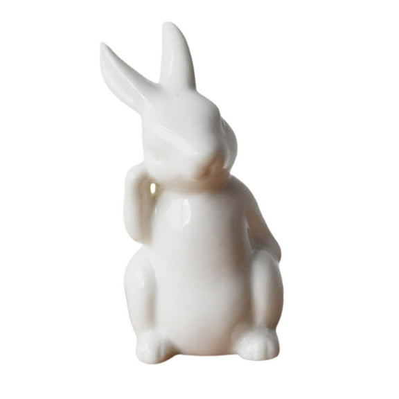 Miniature Rabbit Figurine White Easter Bunny Statue Bookshelf Decor Ornament 4..5cm