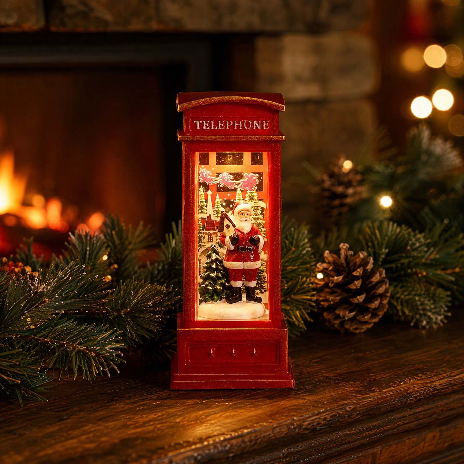 Miniature Red Phone Booth Christmas Ornament with LED Lights, Festive ...