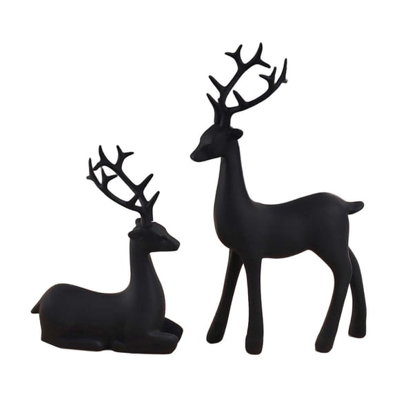 Miniature Resin Deer Sculpture Set, Reindeer Desk Ornament Statue, 2 Piece Figurine Collection, for Home Office Tabletop Decor, Animal Themed Accent