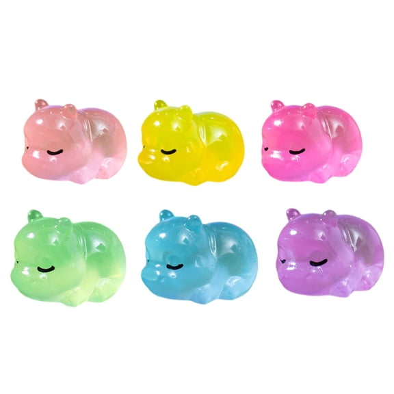 Miniature Resin Hippo Figurine Set With 6 Assorted Colors For DIY Crafts Dollhouse Accessories And Small Animal Decoration (Pink)
