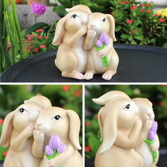 Miniature Resin Rabbit Garden Ornament for Outdoor Decoration, Cute Bunny Sculpture for Flowerpots and Balconies