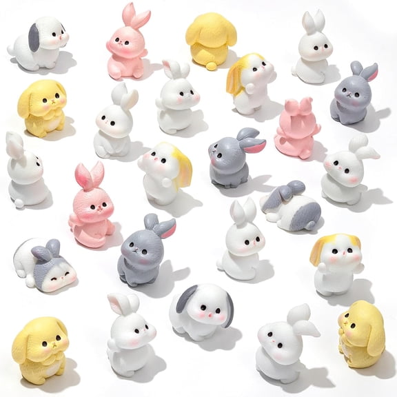 "Miniature Resin Rabbits Easter Bunny Figurines Cute Tiny Bunnies Animals for Easter Egg Fillers Fairy Garden Dollhouse Cake Home Decor Hidden Game (8 Style)