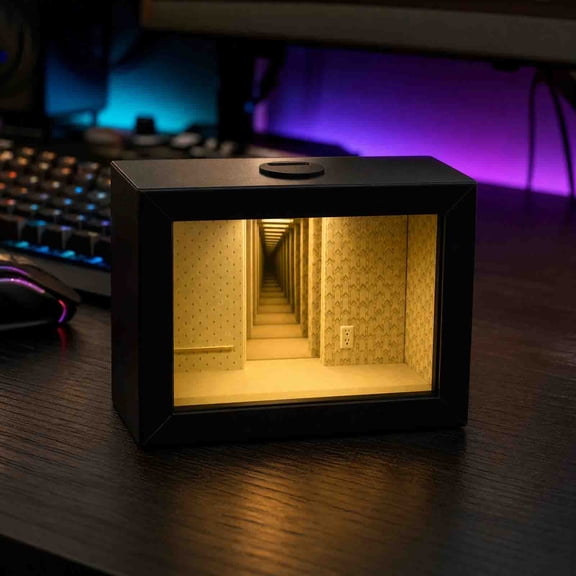 Miniature Room Display Case With Built-In Lighting Black Plastic Desktop Tabletop Ornament 6.89x4.92x2.95 Inches