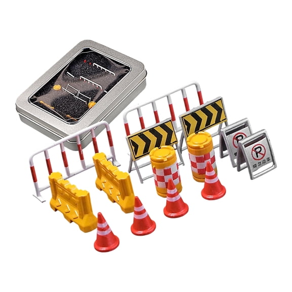 Miniature Safety Barrier Model with Barriers Cones Signs 1/64 Scale Roadblocks Figurine for Microlandscape Setting