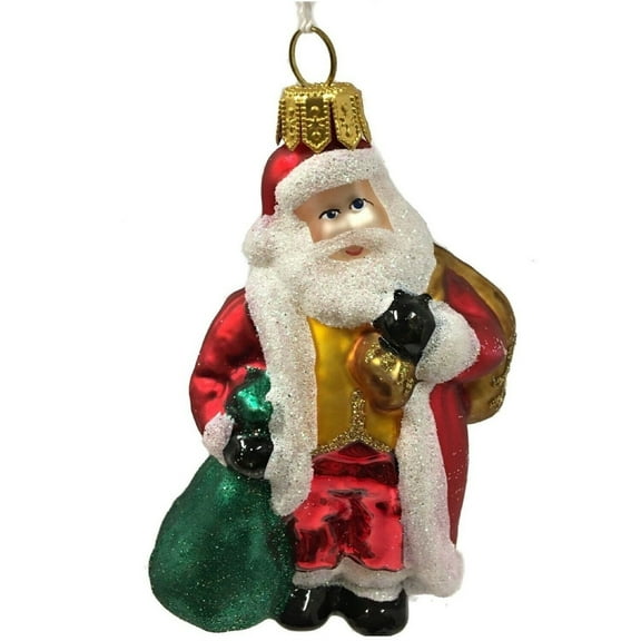 Miniature Santa with Bag of Gifts Czech Glass Christmas Tree Ornament 3.75 Inch